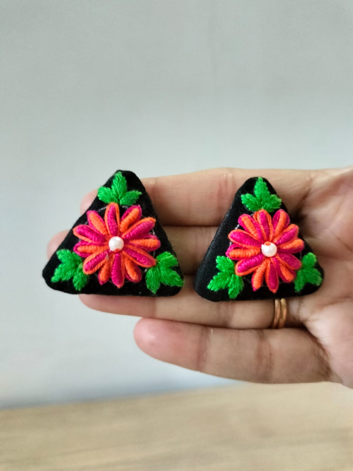 The "Midnight Bloom" Embroidered Triangles