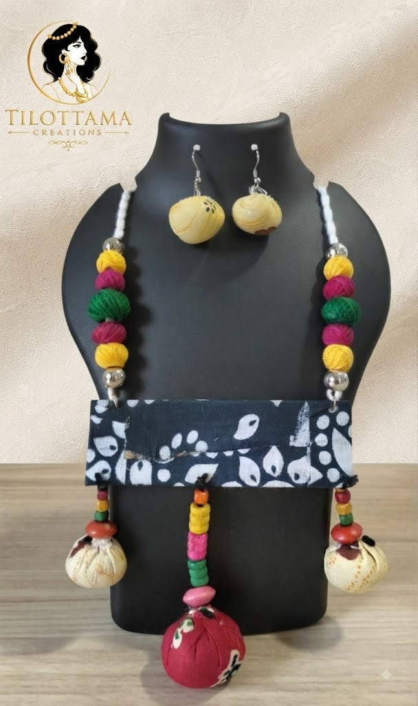 Boho Chic Shibori Fabric Necklace Set