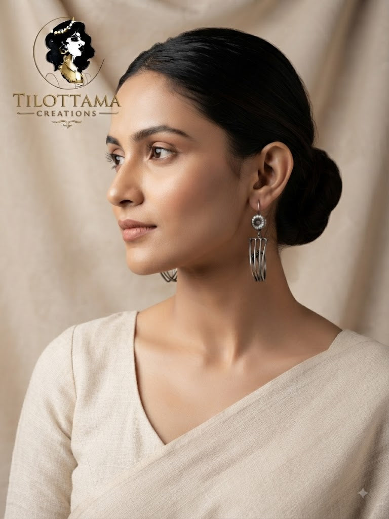 Oxidized Silver Tribal Cage Drop Earrings