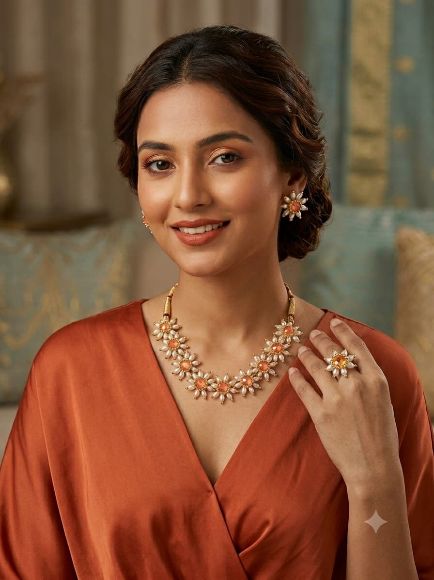 Classic Amber-Floral Pearl 3-Piece Set
