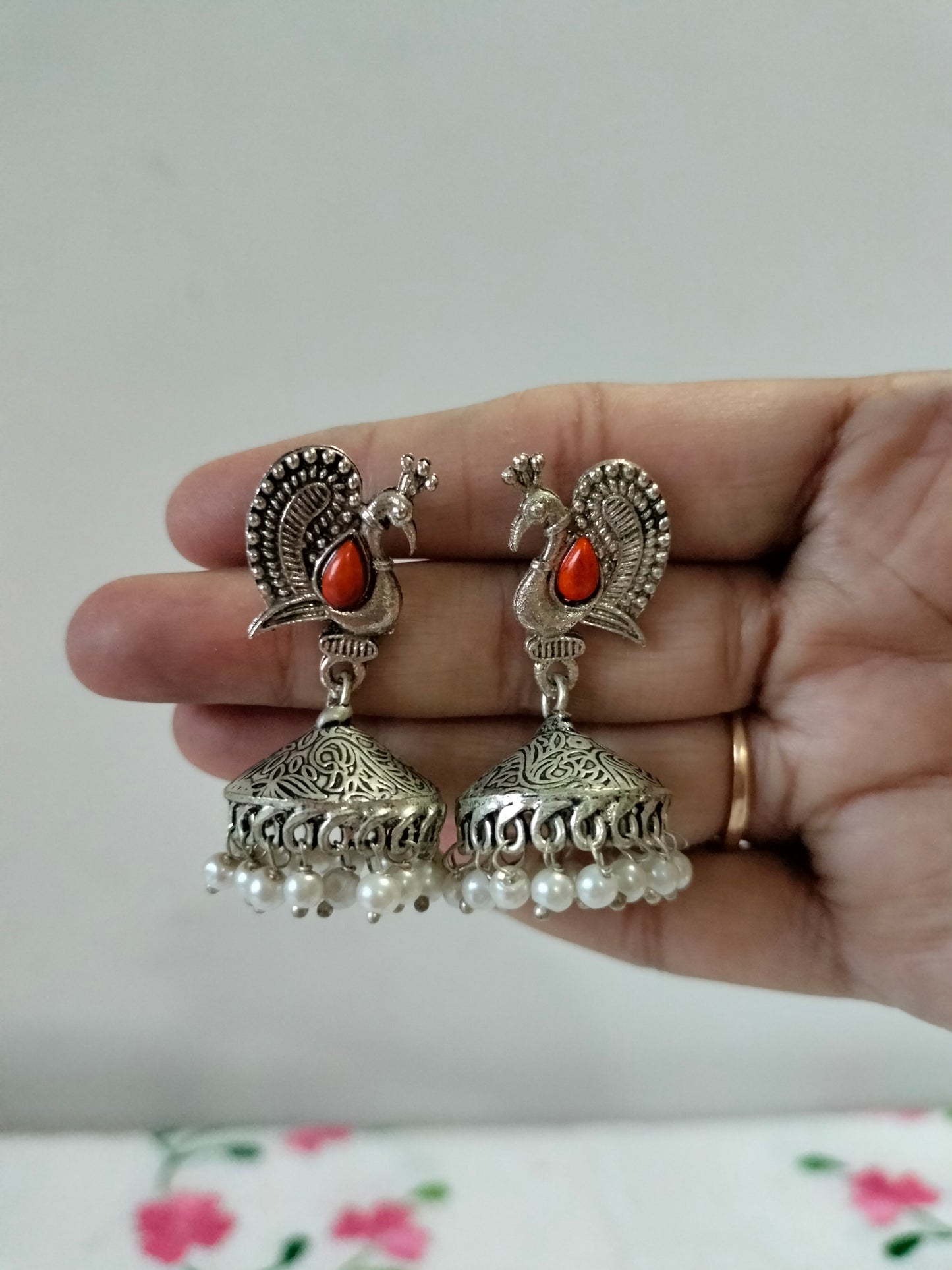 Peacock Silver Replica Earrings