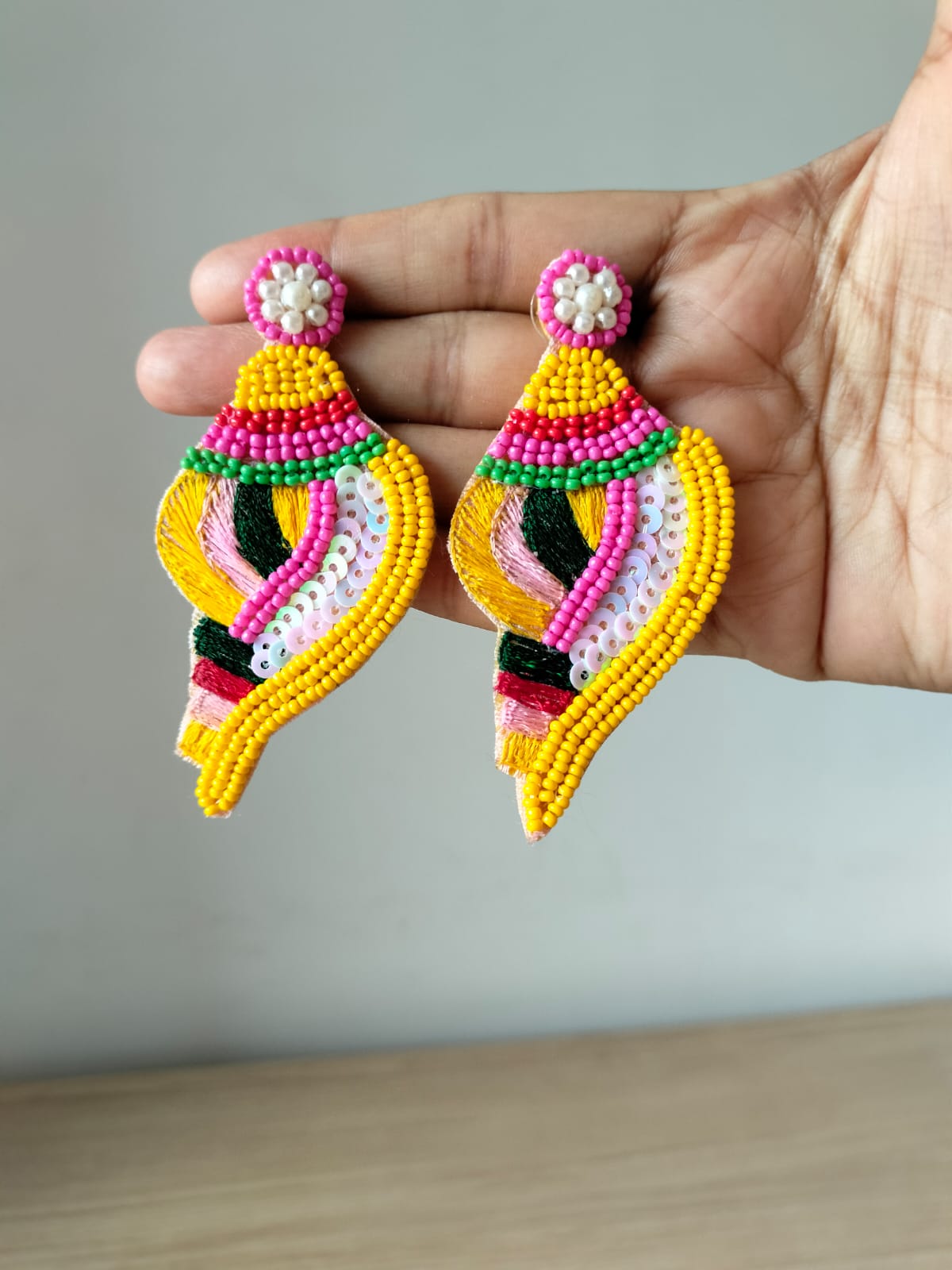 The "Saffron Shankha" Beaded Drops