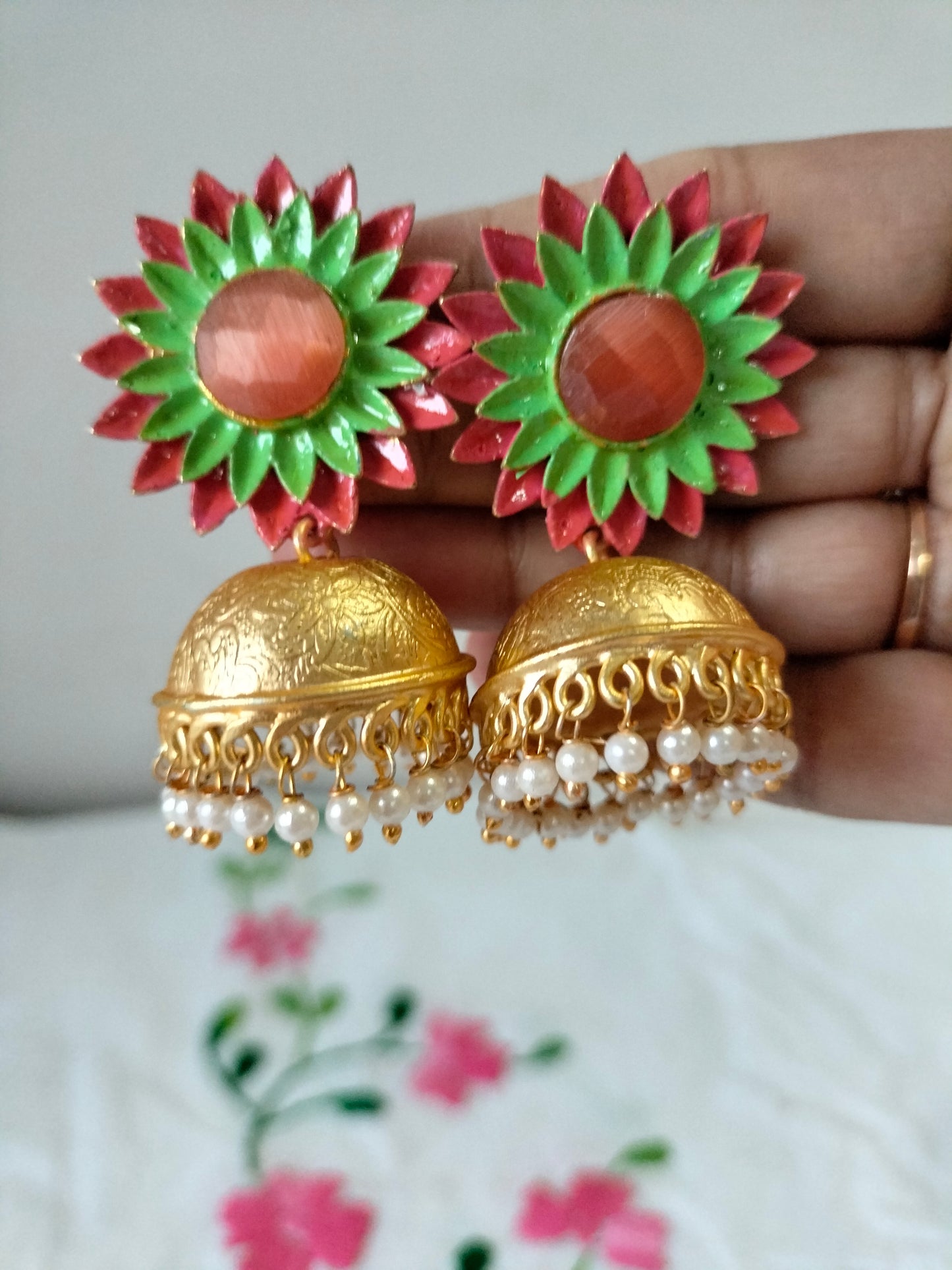 Pink Sunflower Jhumka