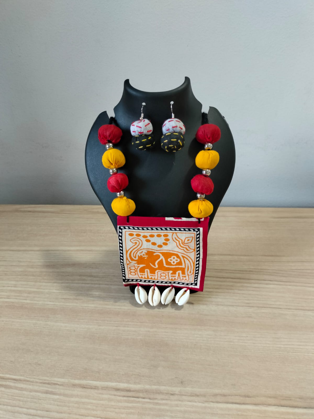 Handcrafted Fabric "Elephant & Cowrie" Statement Set