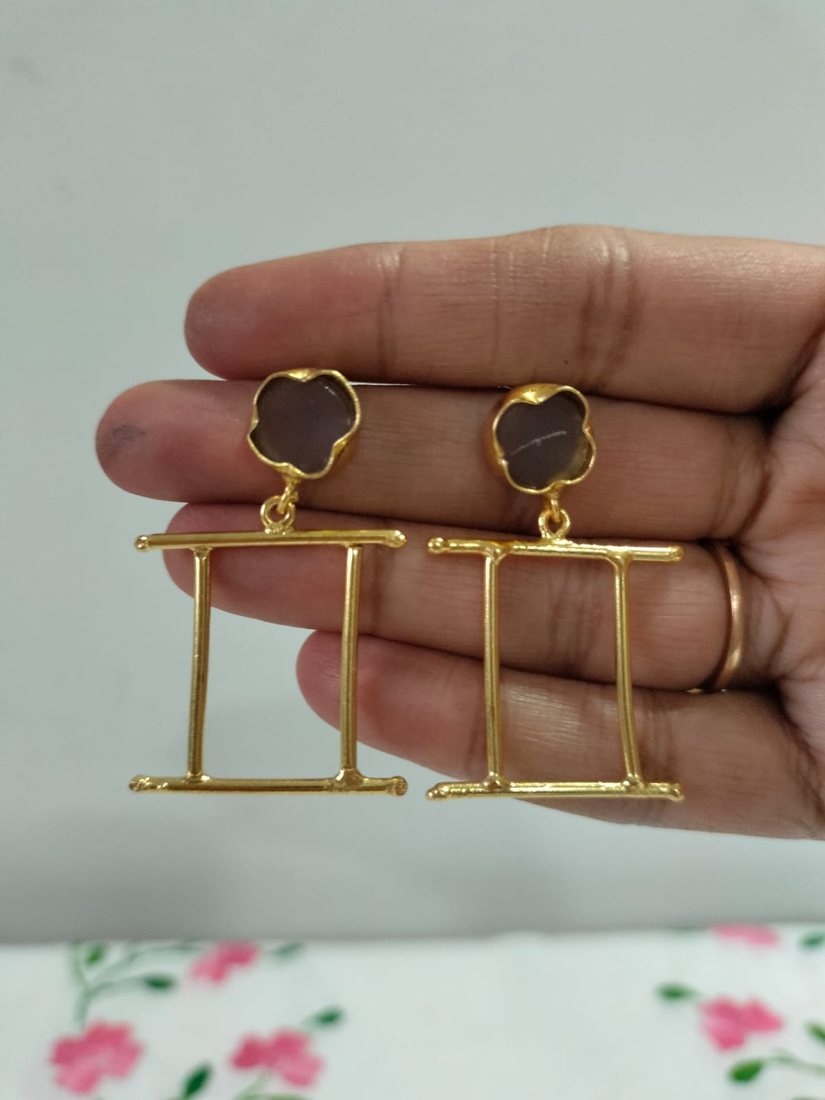 Gold-Plated Gemini Stone Drop Earrings