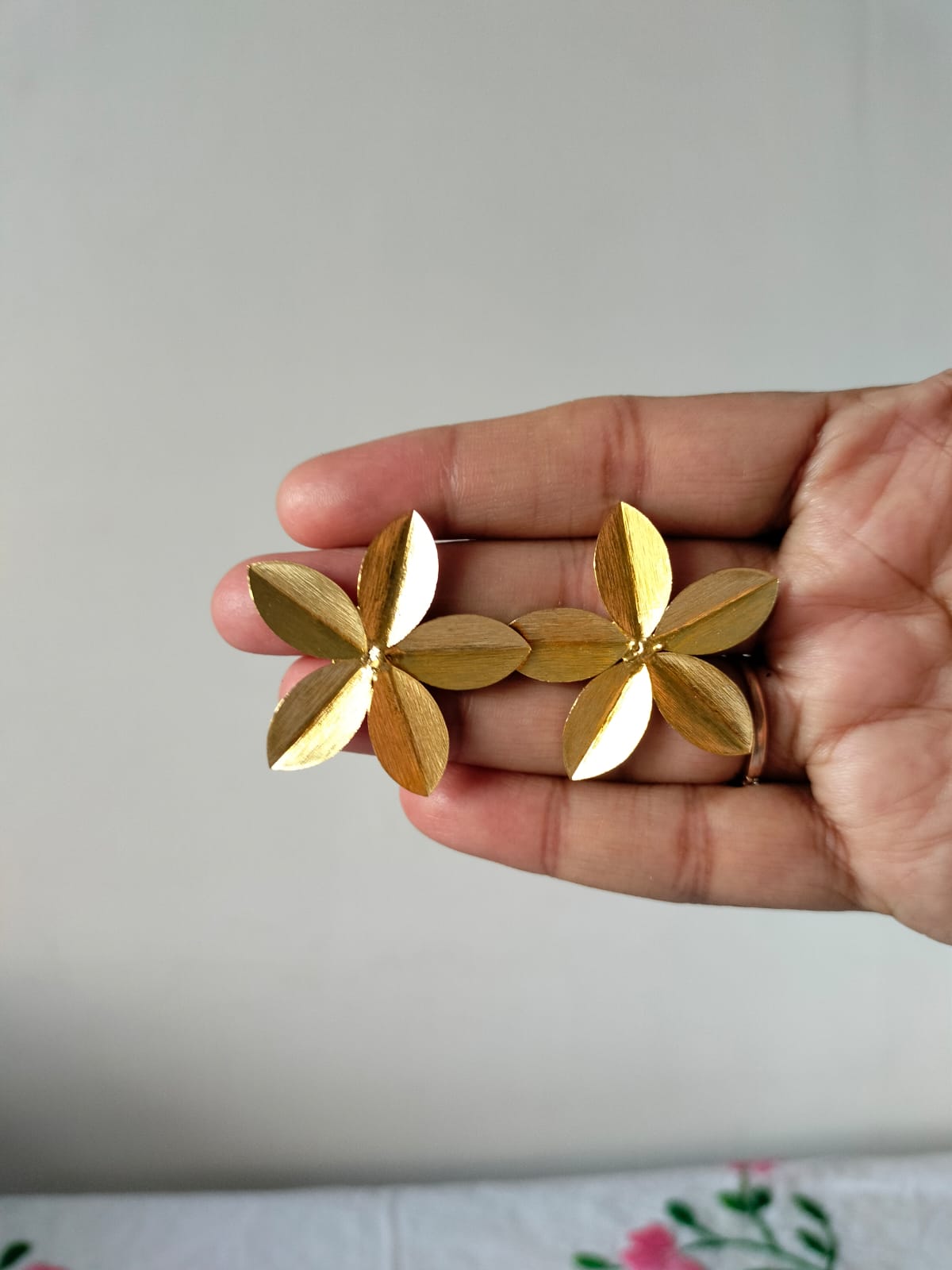 Oversized Brushed Gold Five-Petal Flower Earrings
