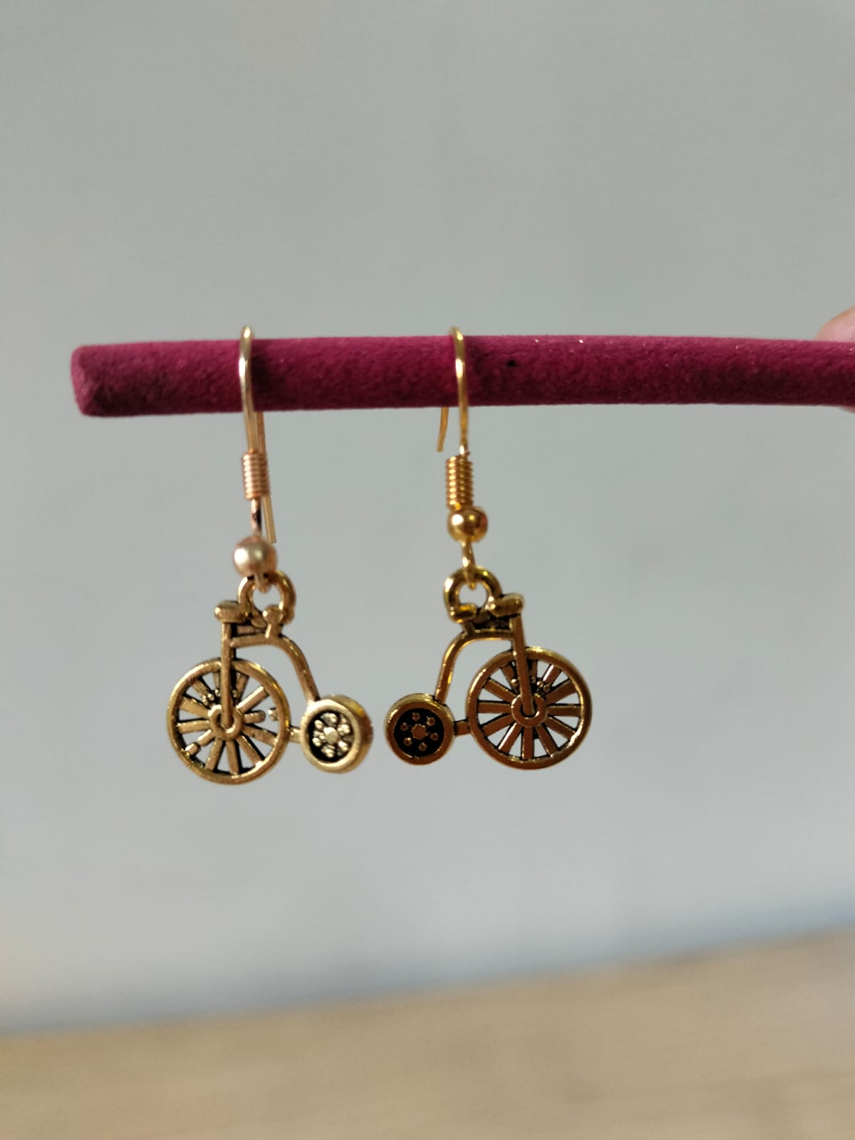Antique Gold-Finished Penny Farthing Cycle Earrings
