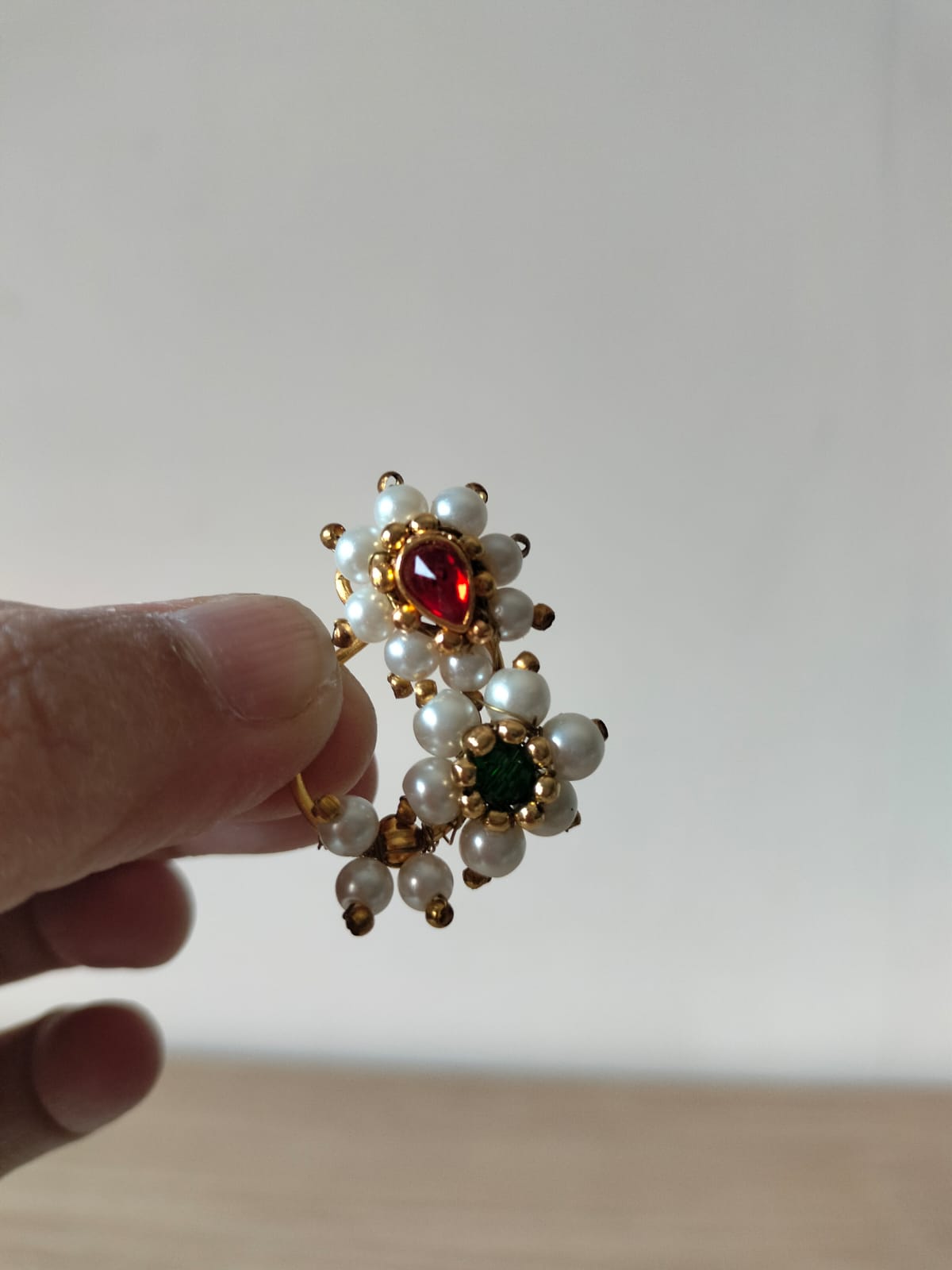 Traditional Gold & Pearl Beaded Nath