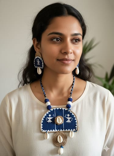 Indigo Warli Charm Necklace