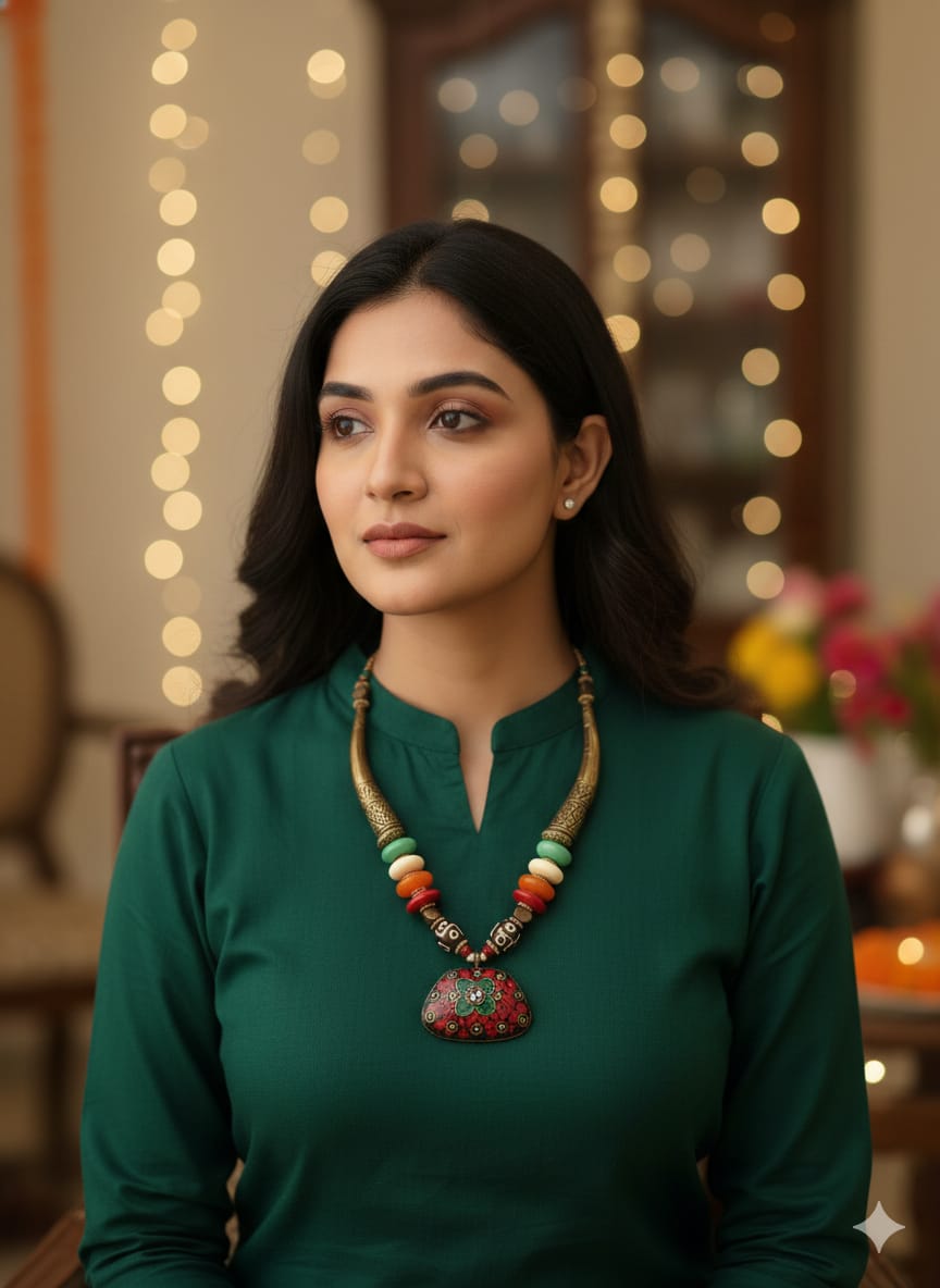 Antique Brass & Multi-Gemstone Tribal Heritage Necklace