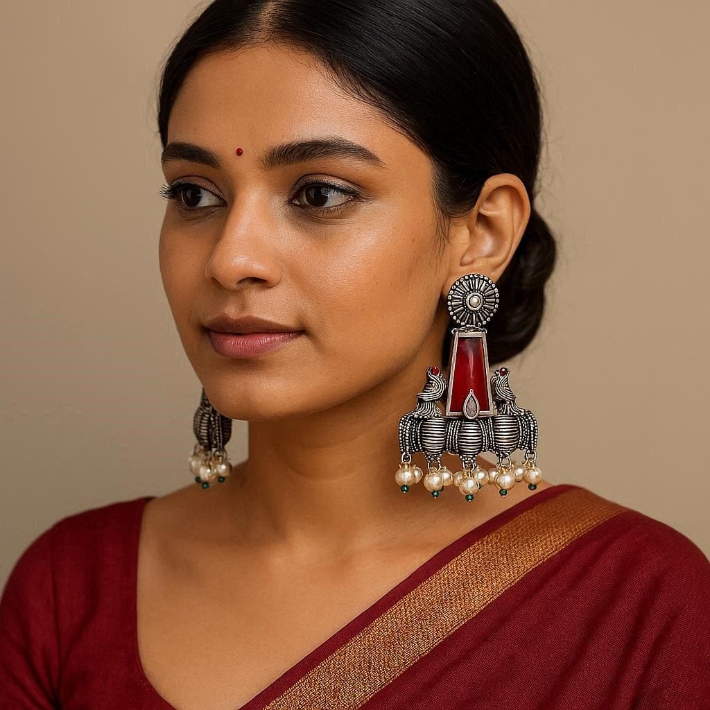 Crimson Heritage Oxidized Jhumkas