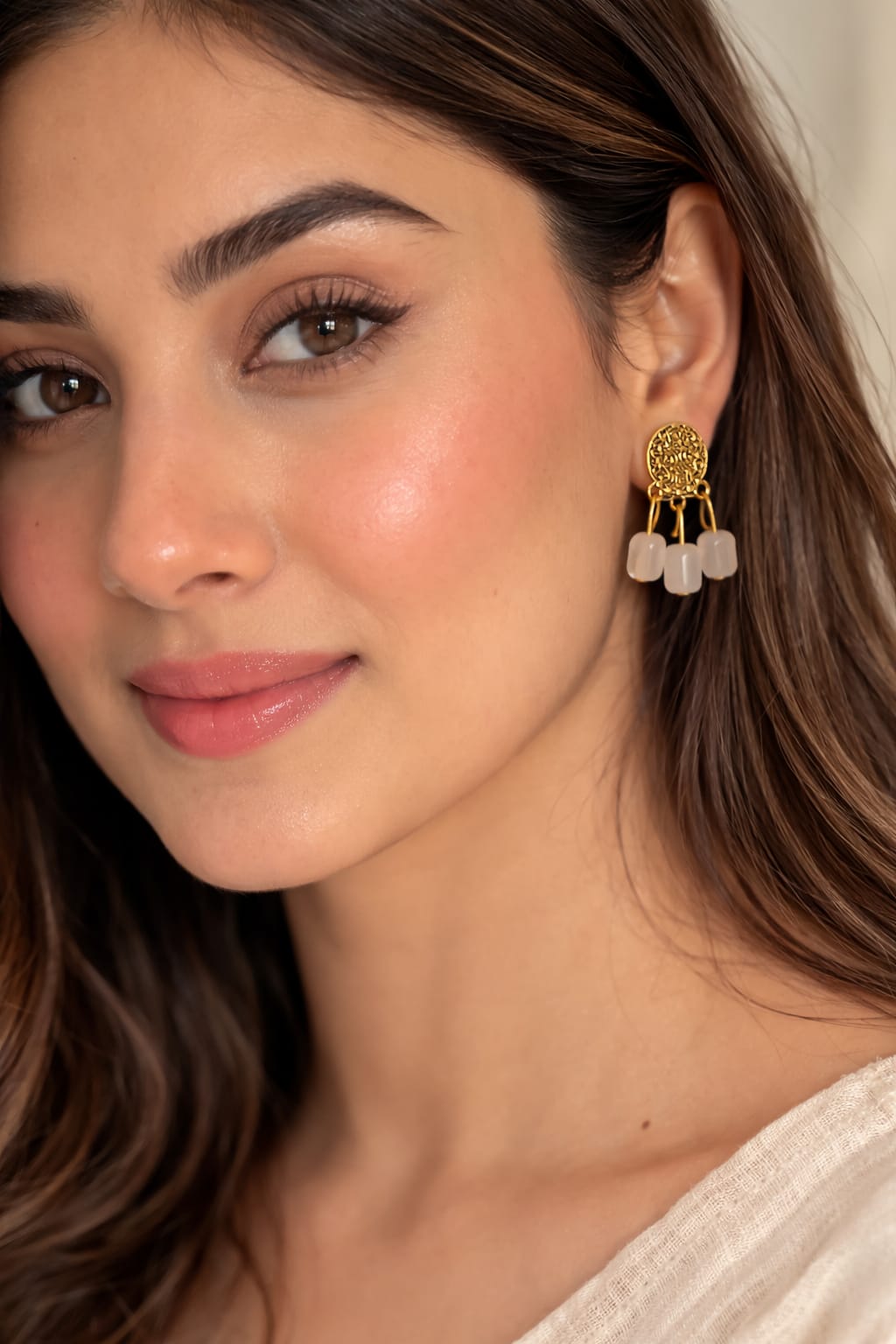 Moonstone-White Filigree Drop Earrings