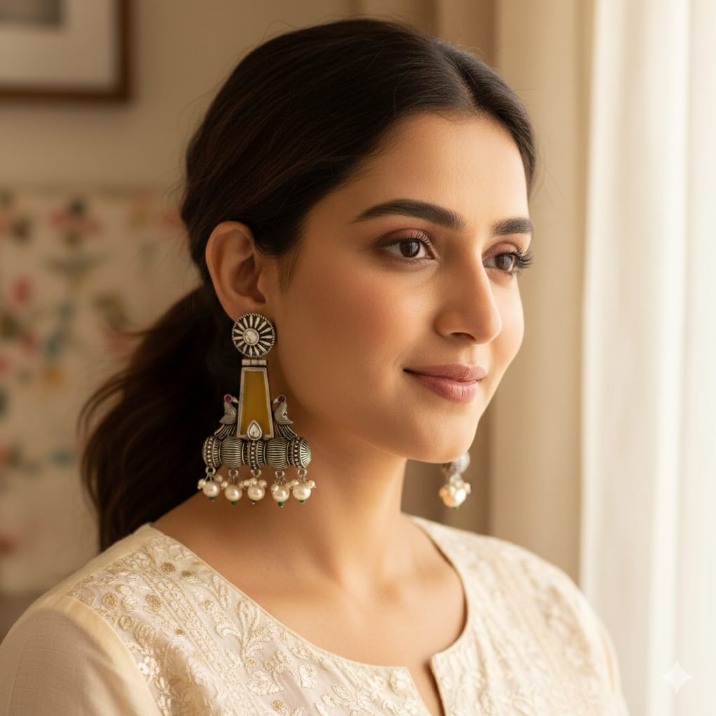 Saffron Sunbeam Oxidized Statement Earrings