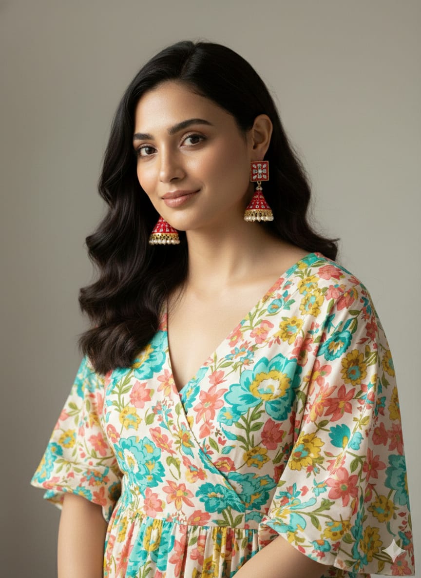 Ruby Blossom Enamel Jhumkas