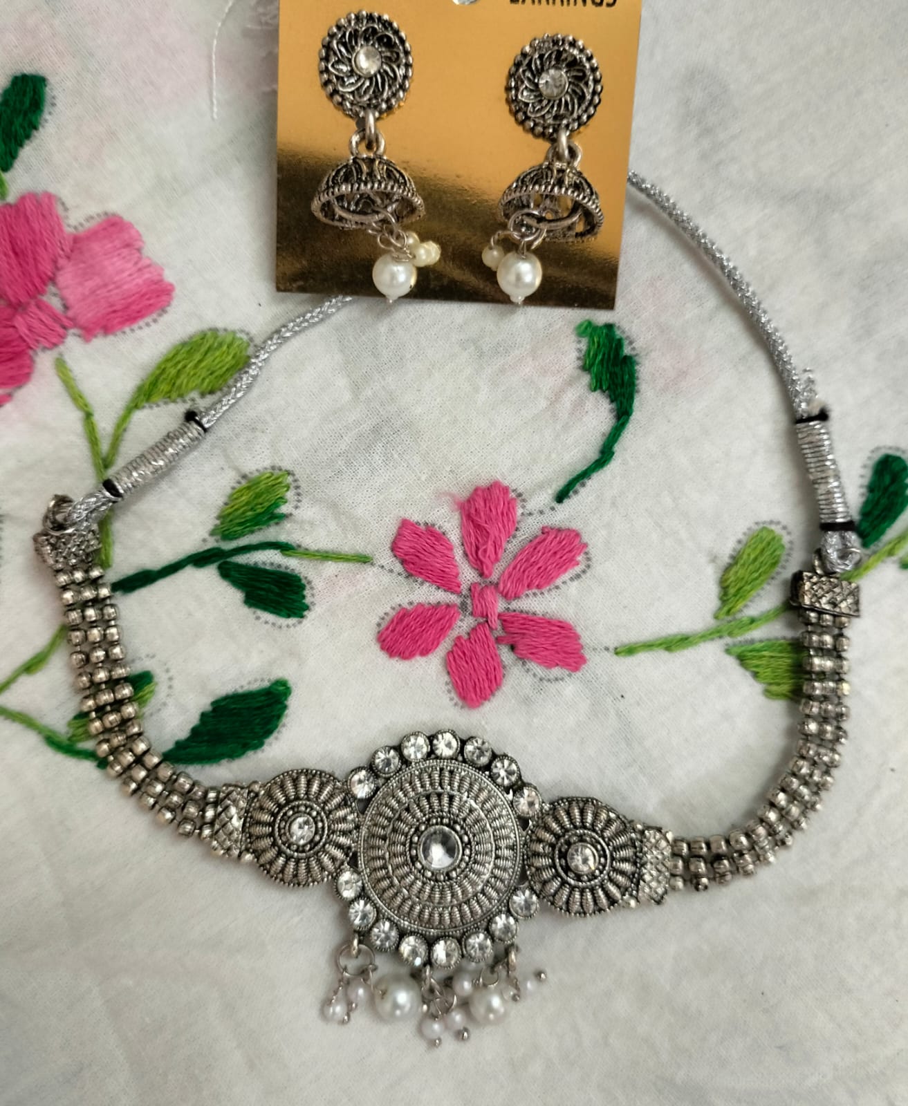 Chandrodaya Oxidized Pearl Choker Set
