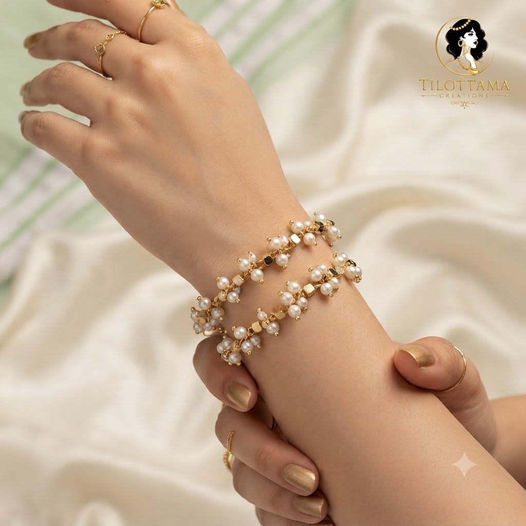 The Aurelia Pearl Cluster Bangles