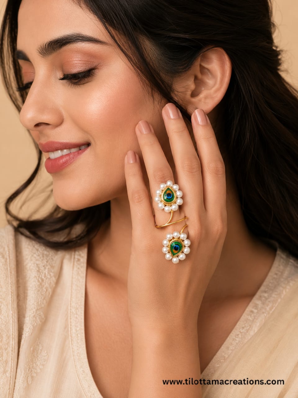 Peacock Motif Dual Statement Ring