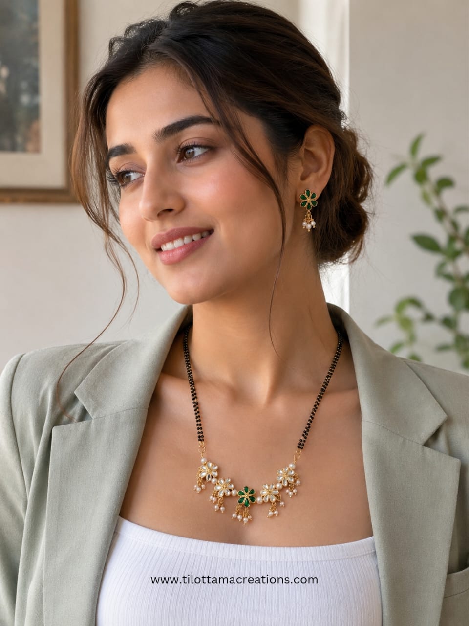 Emerald Floral Pearl Mangalsutra