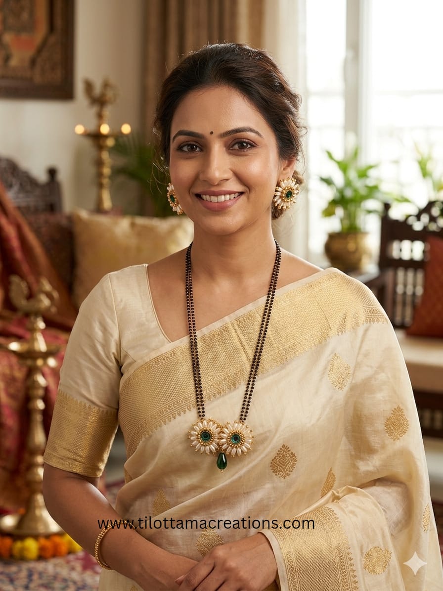 Emerald Blossom Double Pendant Mangalsutra