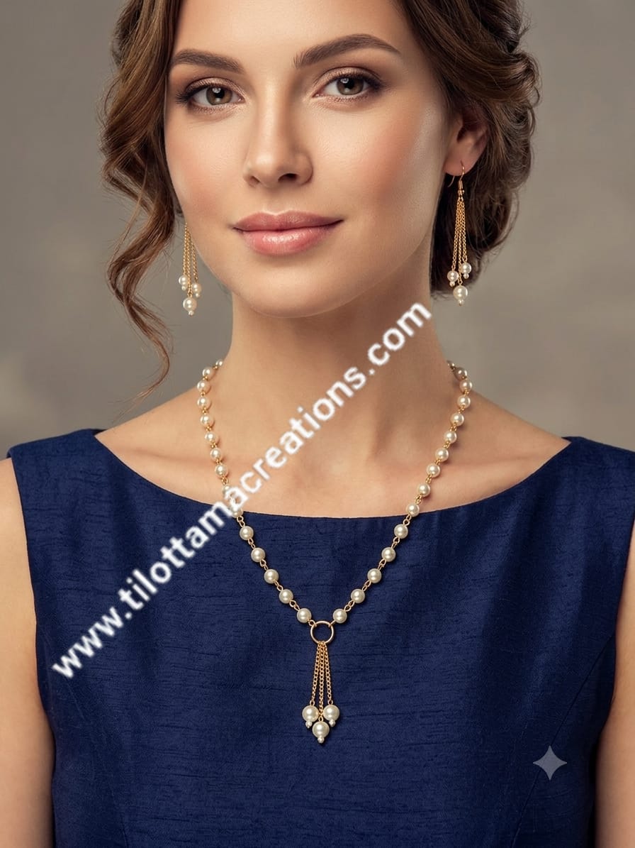 Golden Tassel Pearl Pendant Set