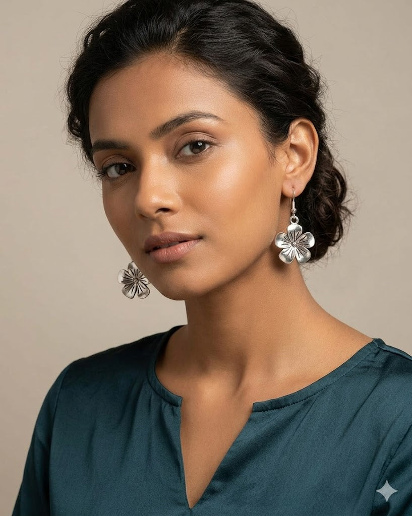 Vintage Petal Silver Earrings