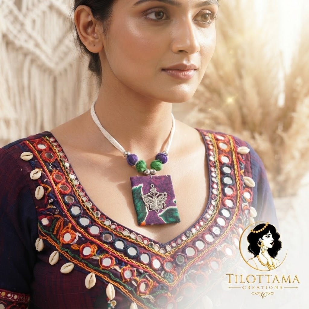 Vividhata Indigo Silver-Plated Statement Necklace