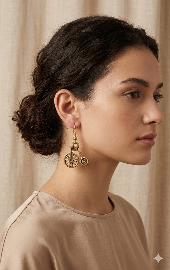Golden Vintage Penny Farthing Earrings
