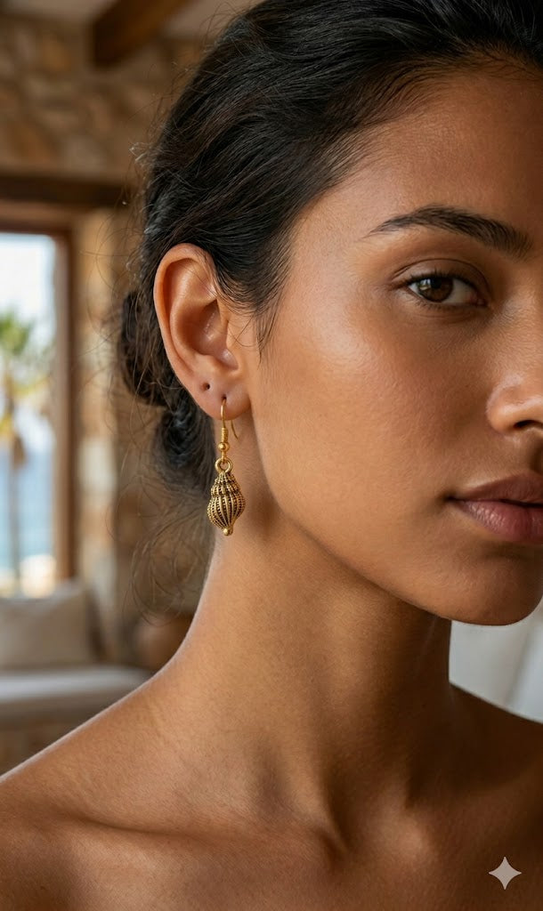 Gold-Toned Antique Style Seashell Earrings