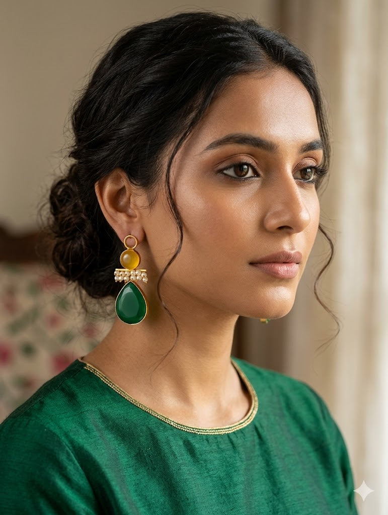 The Emerald-Citrine Cascade Earrings