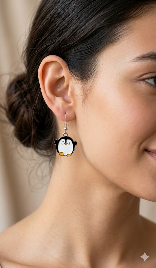 Whimsical Happy Penguin Enamel Earrings