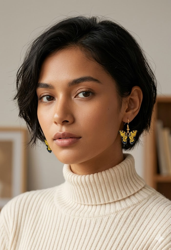 Yellow Monarch Butterfly Drop Earrings