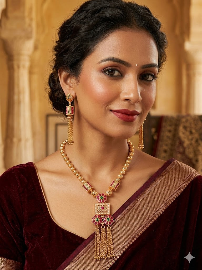 Floral Tassel Elegance Necklace Set