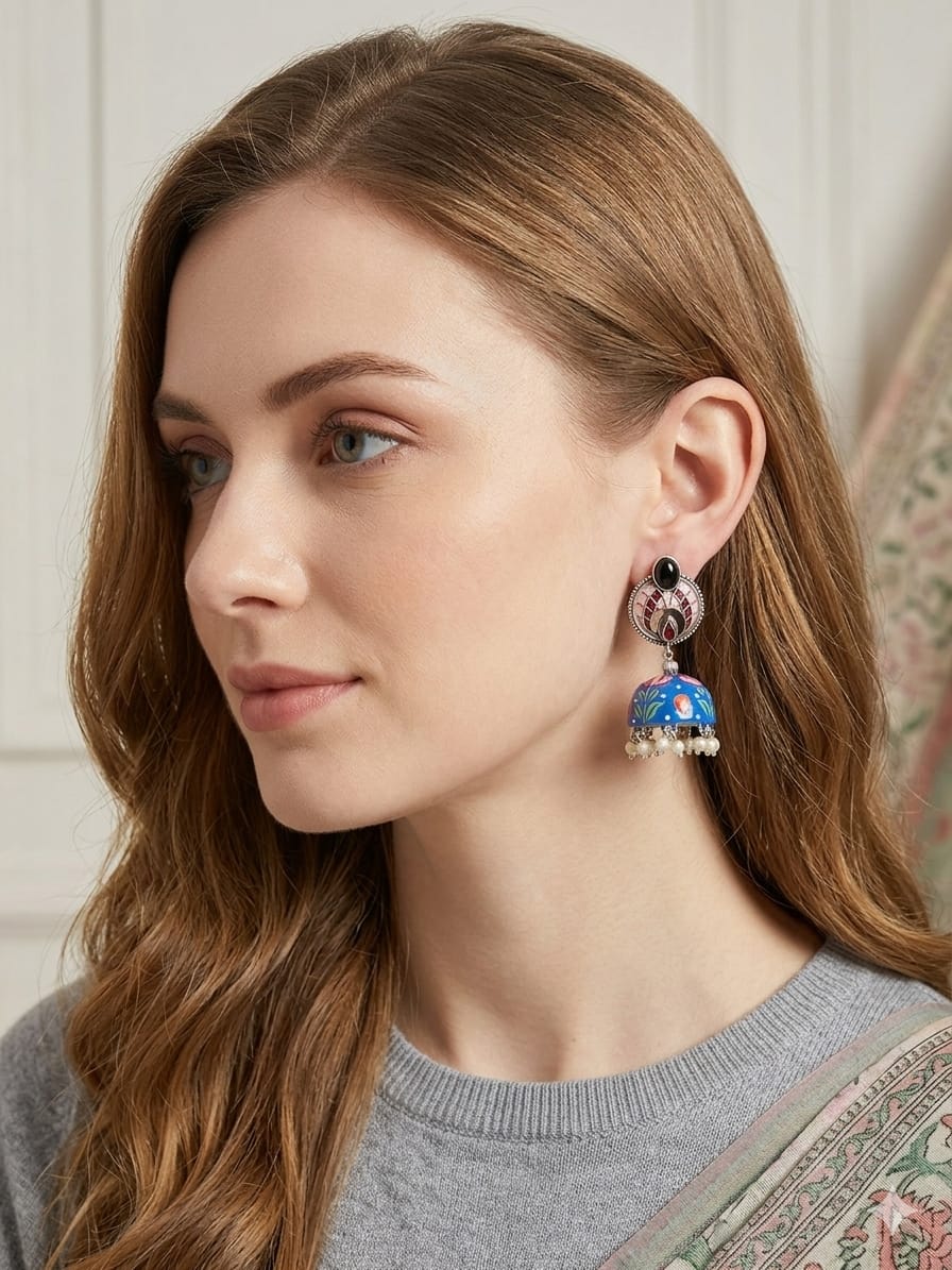 The Indigo Bloom Meenakari Jhumka