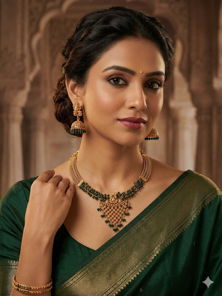Majestic Emerald-Toned Guttapusalu Choker Set