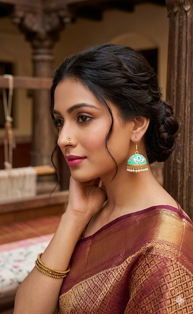 Vibrant Green Hand-Painted Floral Jhumkas