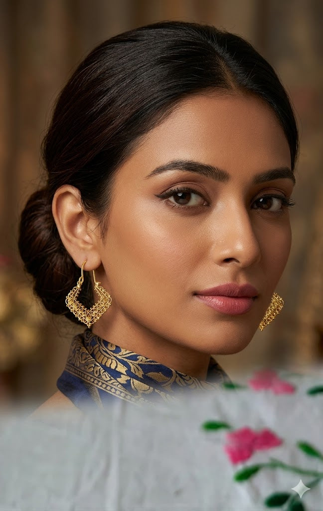 Ethnic Filigree V-Shape Hoop Earrings