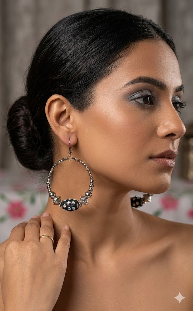 Midnight Shimmer Beaded Hoop Earrings