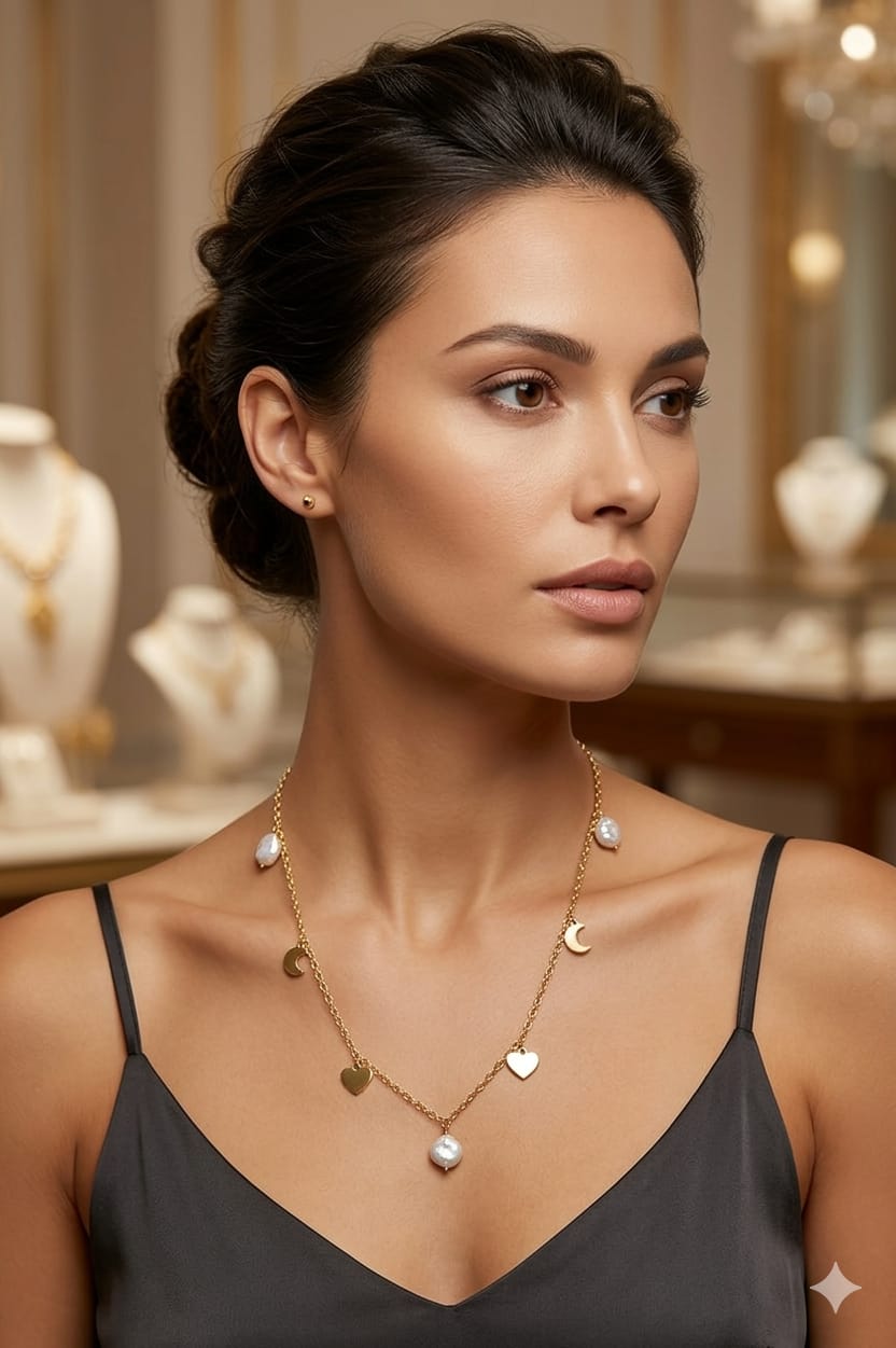 The Luna & Heart Pearl Charm Necklace