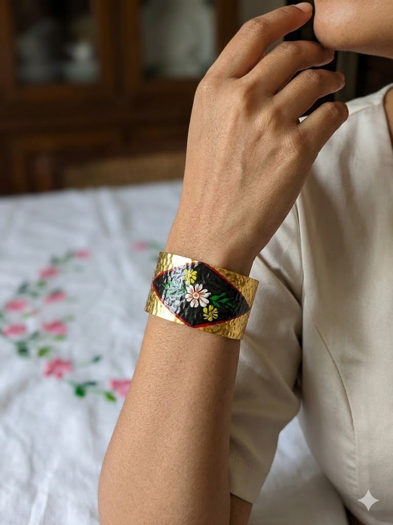 Gilded Bloom Hand-Painted Cuff