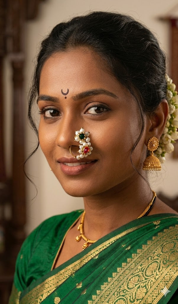 Traditional Gold & Pearl Beaded Nath