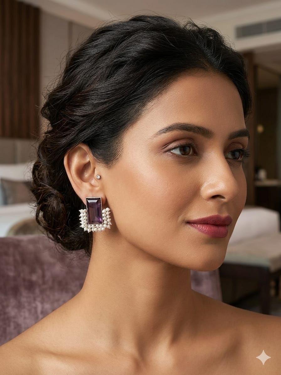 The Amethyst Pearl Deco Studs
