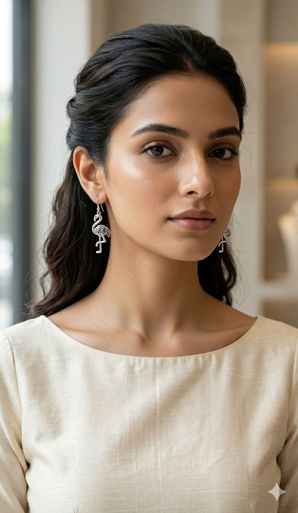 Elegant Silver-Finished Flamingo Bird Earrings