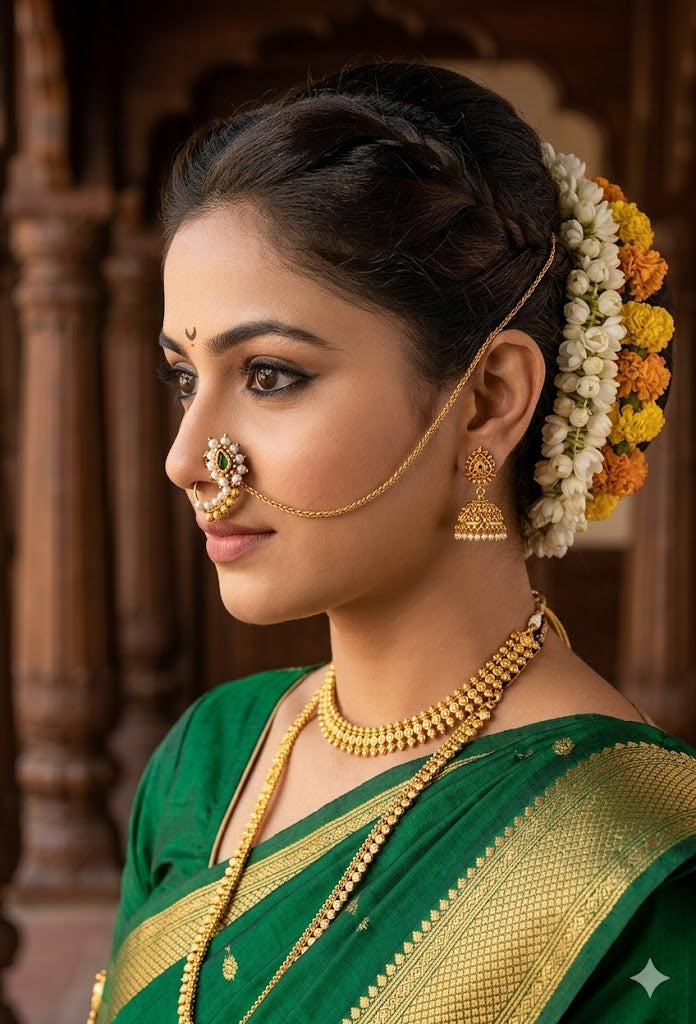 Traditional Nath with Green Stone