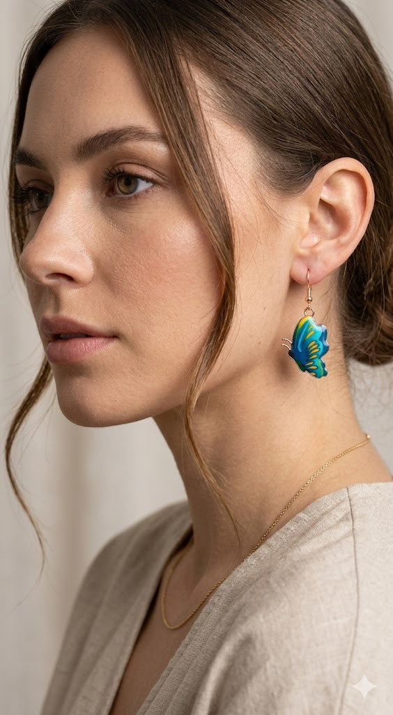 Vibrant Teal Enamel Butterfly Dangle Earrings