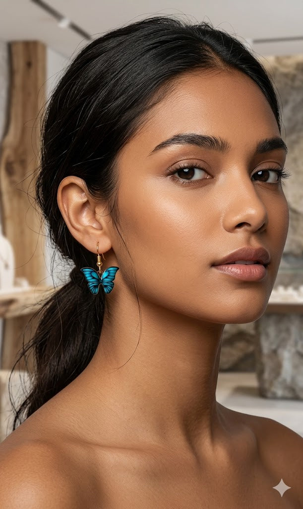 Electric Blue Enamel Butterfly Hook Earrings