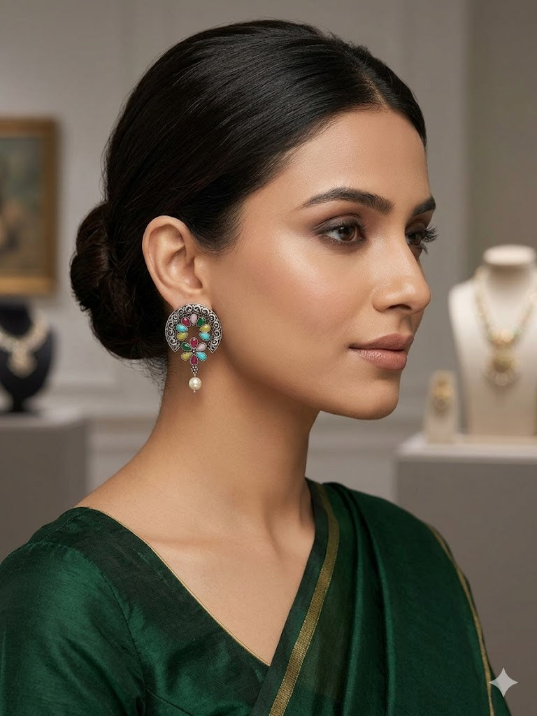 The Navratna Crescent Studs