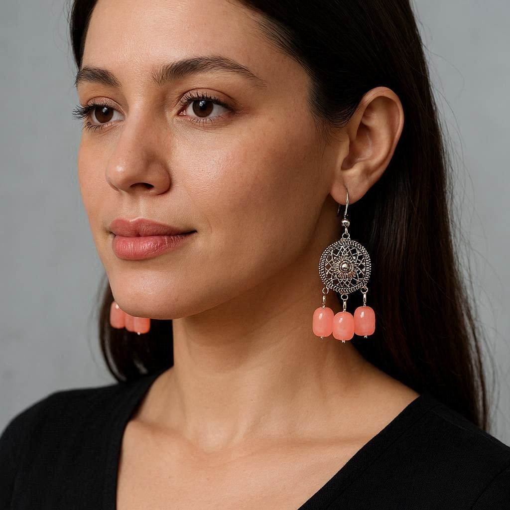 Peach Sorbet Silver Bloom Earrings