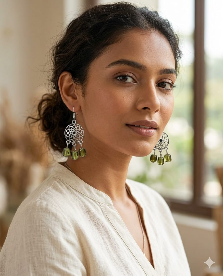 Olive Teal Mandala Bloom Earrings