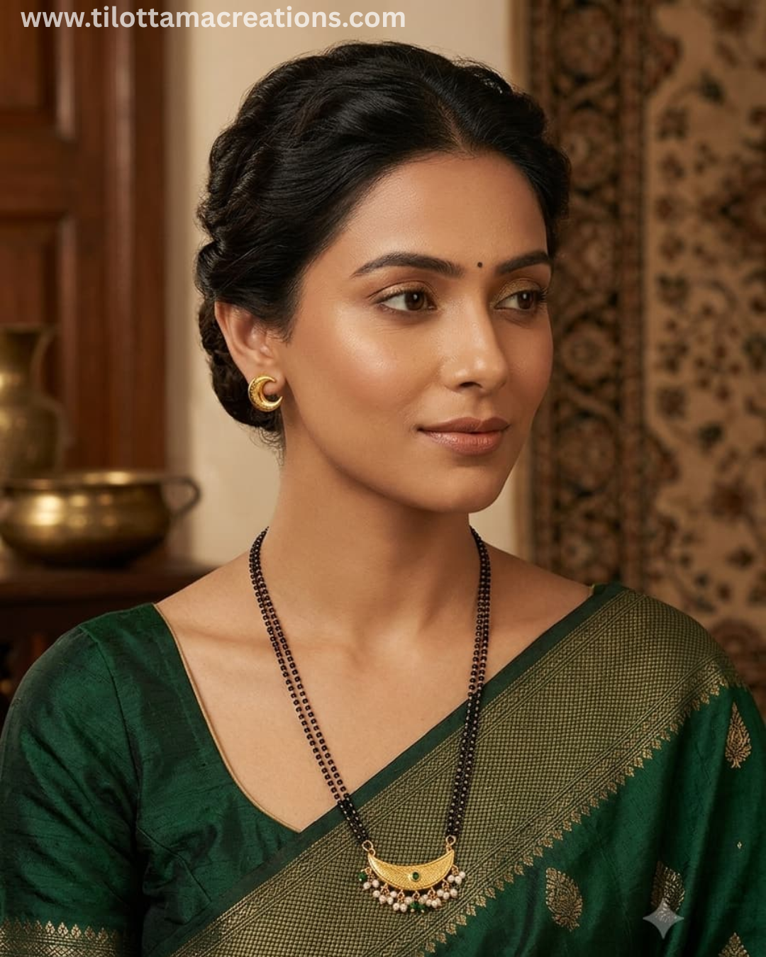Crescent Moon Pearl & Emerald Mangalsutra Set