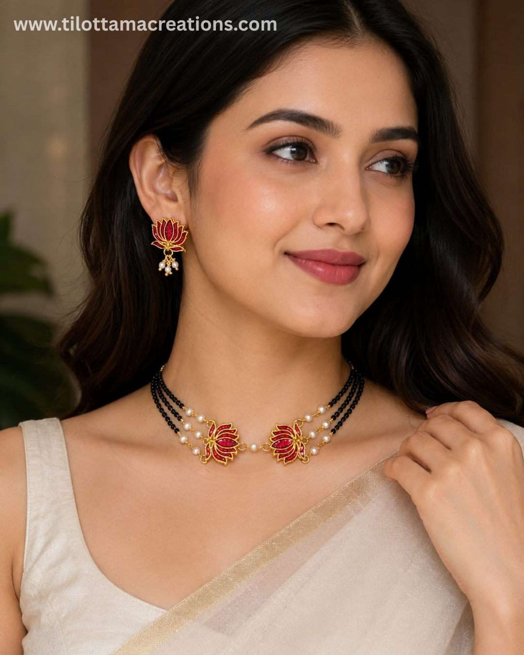 Ruby Lotus Charm Mangalsutra Set